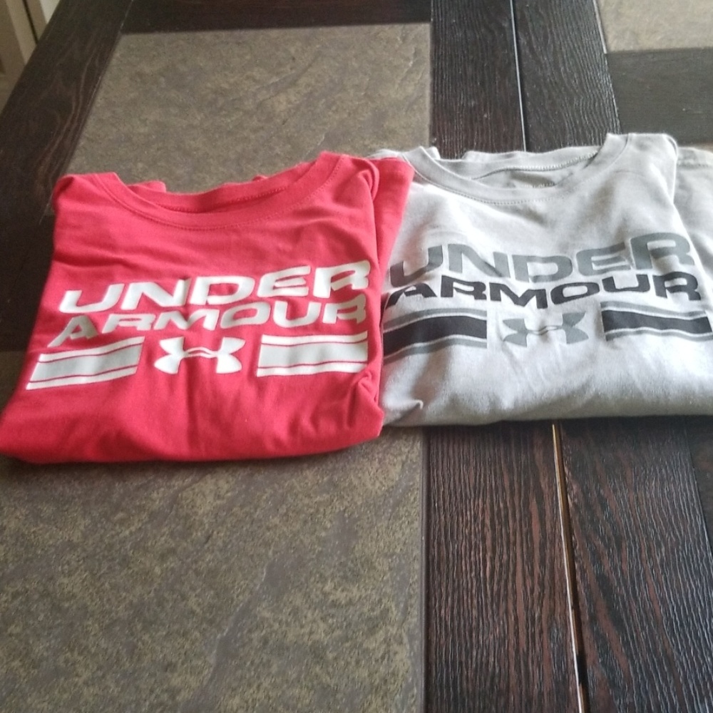 Two under armour boys long sleeve shirts